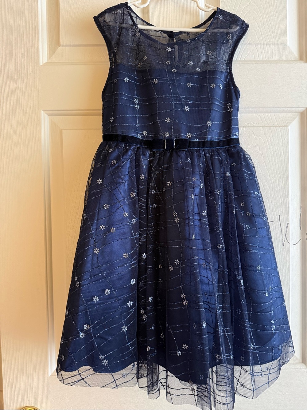 Jona Michelle Navy and Silver Sparkle Tulle Party Dress